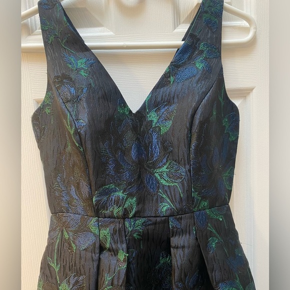 Elegant Dark Floral Jacquard High Low Dress - Picture 4 of 11